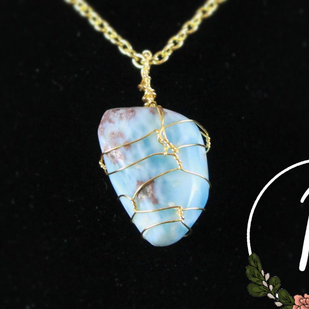Hand Wrapped Larimar Crystal Chain Necklace